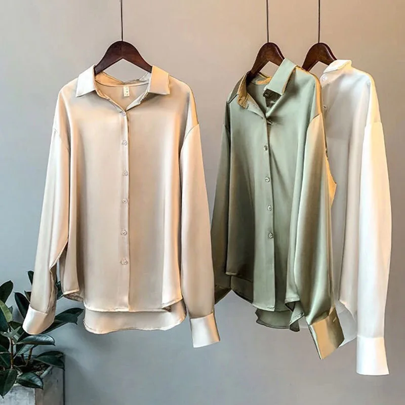Satin Women's Shirt Long Sleeve Casual Solid Fashion Woman Blouses 2022 Turn-down Collar Button Blouses and Shirts Top Female
Satin Women's Shirt Long Sleeve Casual Solid Fashion Woman Blouses 2022 Turn-down Collar Button Blouses and Shirts Top Female