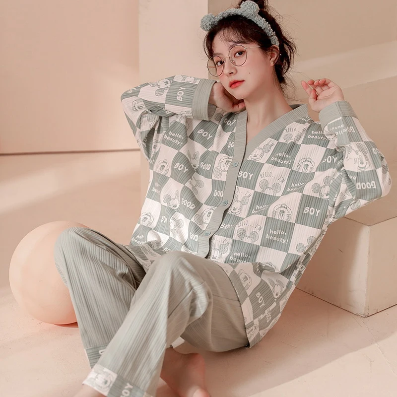 New Pajamas Women Spring Summer Cotton Long Sleeve Long Pants V-neck Cardigan Fashion Simple Homewear Women's Set Summer
New Pajamas Women Spring Summer Cotton Long Sleeve Long Pants V-neck Cardigan Fashion Simple Homewear Women's Set Summer