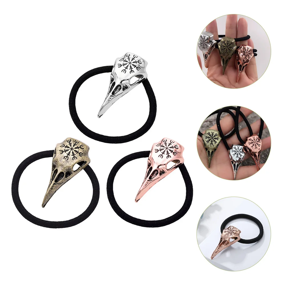 

Viking Hair Ties: 3pcs Crow Elastic Ponytail Holders Punk Hair Rope for Gothic Hair Jewelry Hair Accessories