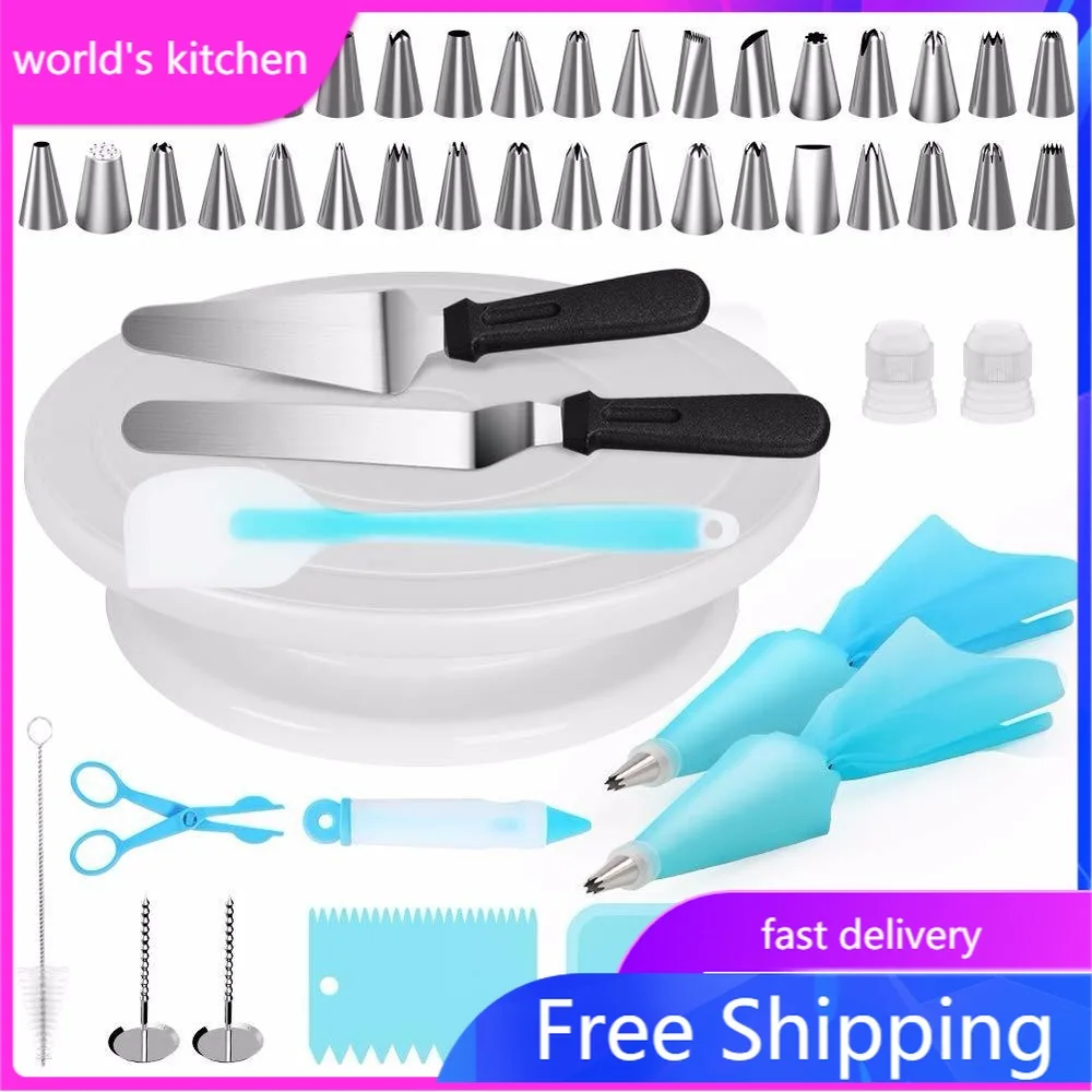Cake Decorating Supplies Kit 52 pc Cupcake Pastry Nozzles Turntable Kitchen Dessert Tools
Cake Decorating Supplies Kit 52 pc Cupcake Pastry Nozzles Turntable Kitchen Dessert Tools
