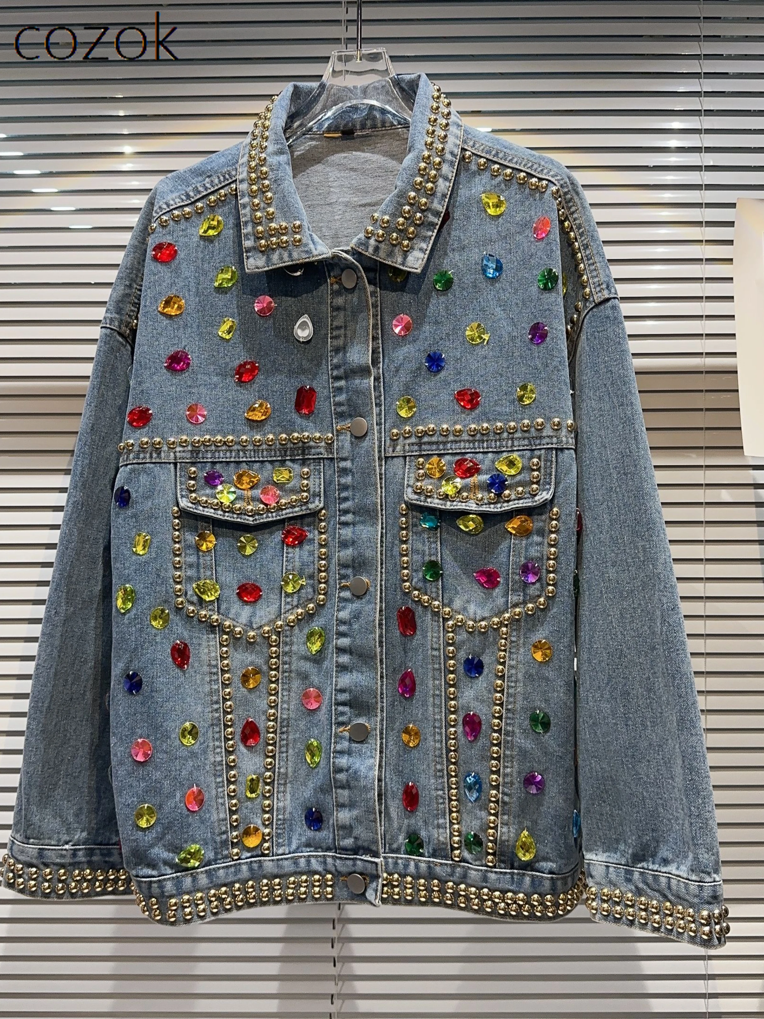 Streetwear Denim Jacket 2023 Autumn Clothes New Heavy Industry Color Gem Beaded Design Loose Jackets Slim-fit Women's Coat
Streetwear Denim Jacket 2023 Autumn Clothes New Heavy Industry Color Gem Beaded Design Loose Jackets Slim-fit Women's Coat