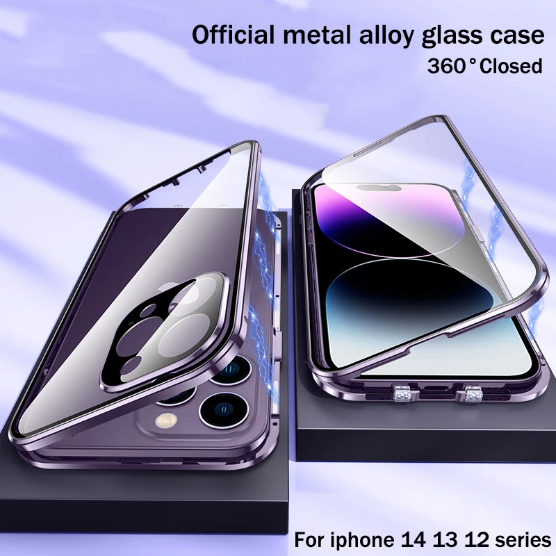 Metal Magnetic Case For iPhone 12 13 14 Pro Max 360° Fully Closed Aluminum alloy HD glass protective Cases For iPhone14 Cover
Metal Magnetic Case For iPhone 12 13 14 Pro Max 360° Fully Closed Aluminum alloy HD glass protective Cases For iPhone14 Cover