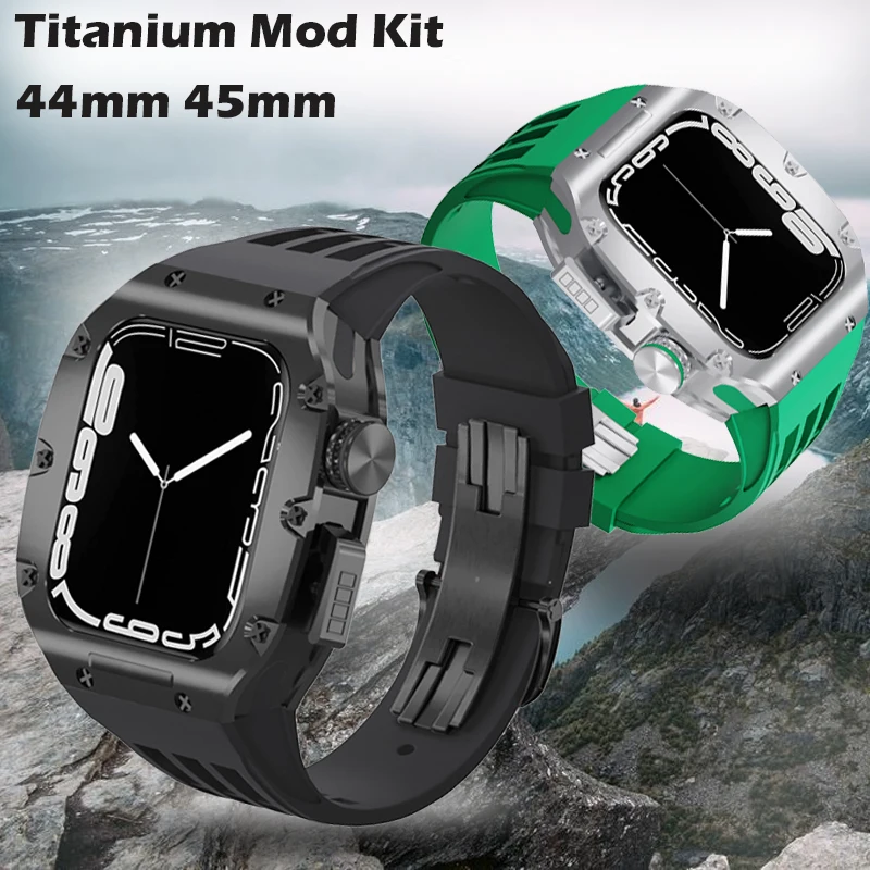 Mod Kits For Apple Watch 44MM 45MM Titanium Alloy Case Fluororubber Strap iWatch Series 8 7 6 5 4 3 Se for Outdoor Adventure
Mod Kits For Apple Watch 44MM 45MM Titanium Alloy Case Fluororubber Strap iWatch Series 8 7 6 5 4 3 Se for Outdoor Adventure