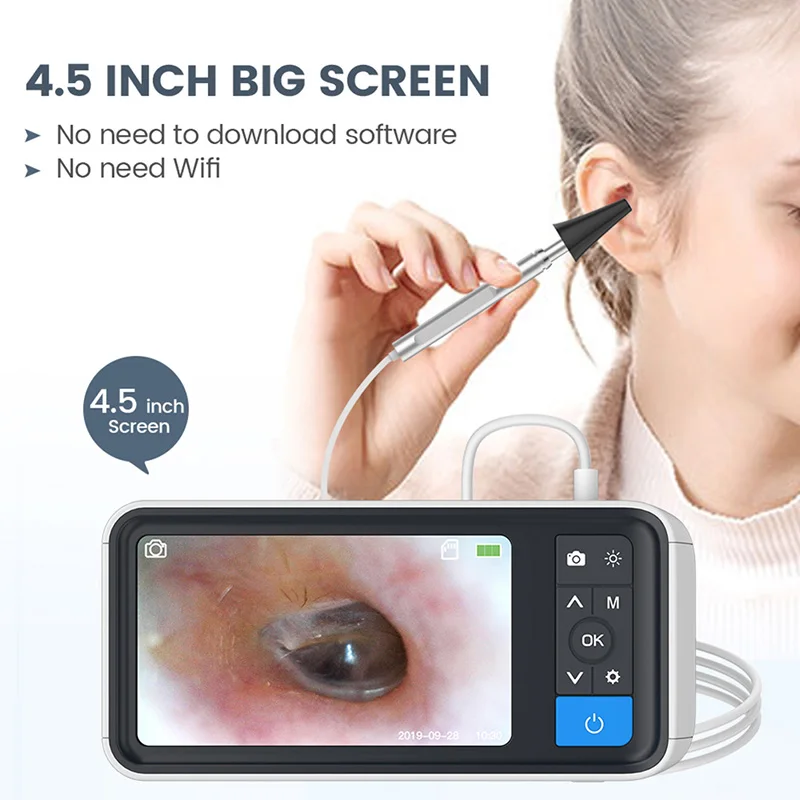 3.9mm Digital Otoscope 4.5 inch 1080P LCD Screen Ear Scope Endoscope Ear Wax Camera with 2500mAh Battery and 32GB TF Card
3.9mm Digital Otoscope 4.5 inch 1080P LCD Screen Ear Scope Endoscope Ear Wax Camera with 2500mAh Battery and 32GB TF Card