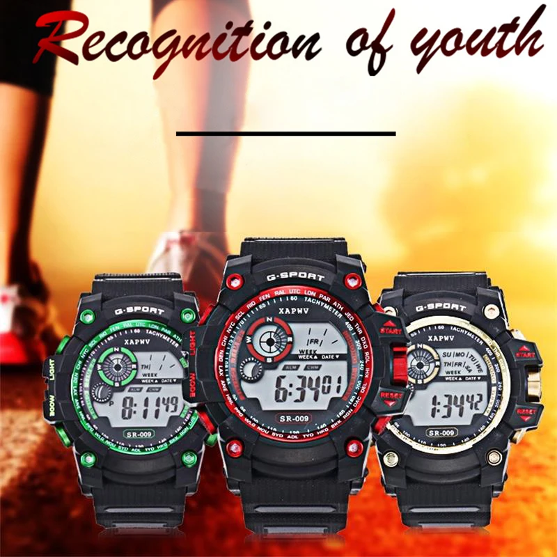 

xapwv Fashion Trend Silicone Electronic Watch Student Luminous Waterproof Led Electronic Sports Watch Male H009