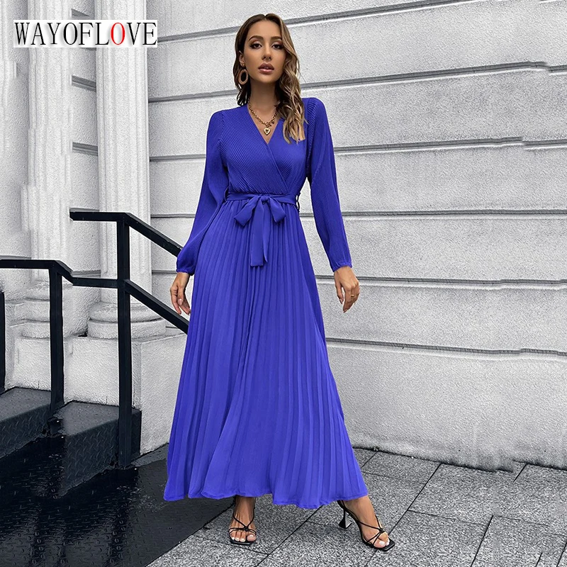 WAYOFLOVE Elegant Pleated Long Dress Women Long Sleeve V Neck Slim Solid Dresses Party Office Lady Autumn Winter Vintage Dresses
WAYOFLOVE Elegant Pleated Long Dress Women Long Sleeve V Neck Slim Solid Dresses Party Office Lady Autumn Winter Vintage Dresses