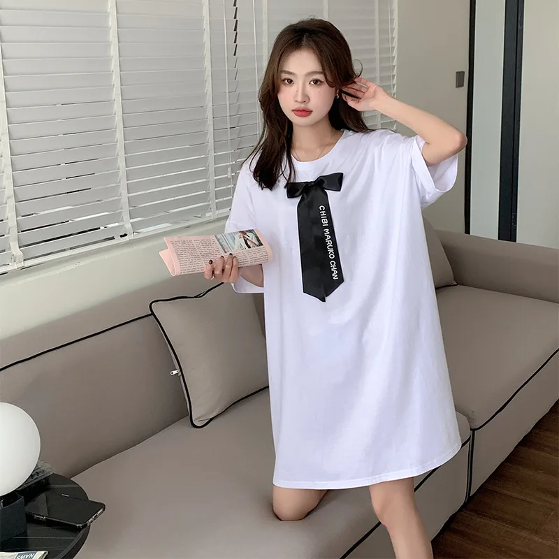 New Pure Cotton Nightdress Women's Summer Fashion Loose Short Sleeved Bow Mid Length Skirt Comfortable Home Clothes Nightgown
New Pure Cotton Nightdress Women's Summer Fashion Loose Short Sleeved Bow Mid Length Skirt Comfortable Home Clothes Nightgown