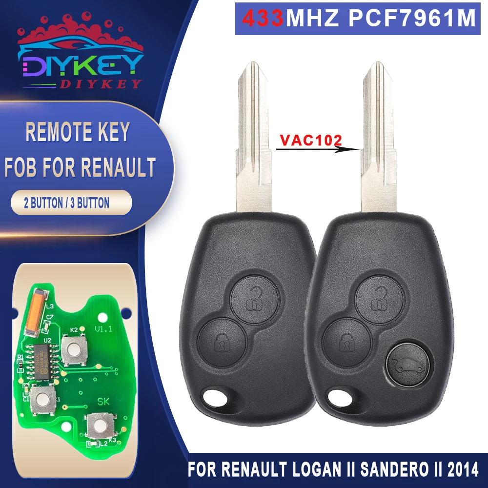 DIYKEY 433MHz PCF7961M HITAG AES 4A Chip Remote Car Key 2B / 3 Buttons Uncut VAC102 Blade for Renault Logan II Sandero II 2014
DIYKEY 433MHz PCF7961M HITAG AES 4A Chip Remote Car Key 2B / 3 Buttons Uncut VAC102 Blade for Renault Logan II Sandero II 2014