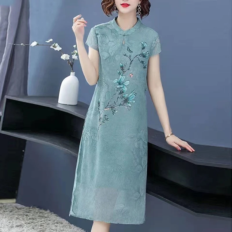 2022Chinese Traditional Top Cheongsam Comfortable Summer Chiffon Mid-Length Ladies Hanfu Oriental Dress Printed Women's Clothes
2022Chinese Traditional Top Cheongsam Comfortable Summer Chiffon Mid-Length Ladies Hanfu Oriental Dress Printed Women's Clothes