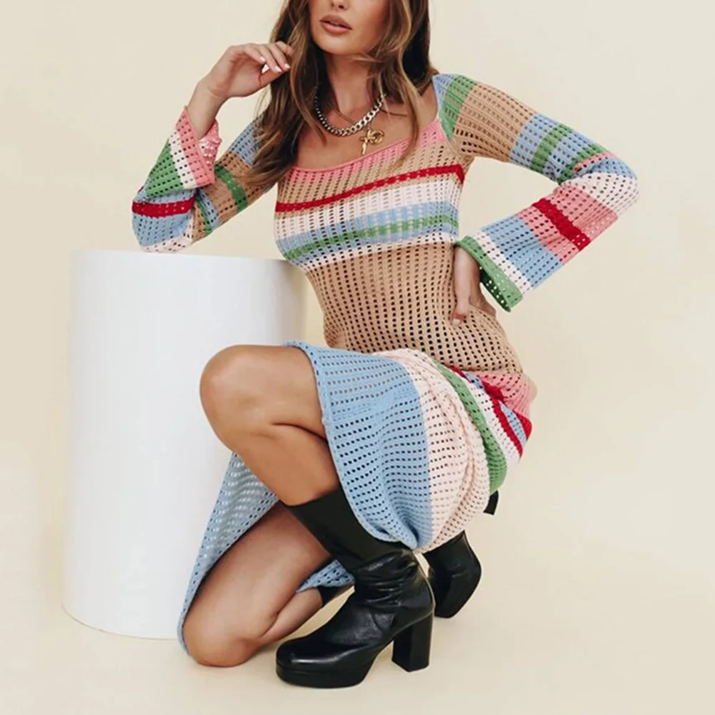 Womens Sexy Knitted Maxi Dresses Y2K Long Sleeve Hollow Out Dress Slimming Striped Bohemian Beach Square Neck Dresses
Womens Sexy Knitted Maxi Dresses Y2K Long Sleeve Hollow Out Dress Slimming Striped Bohemian Beach Square Neck Dresses