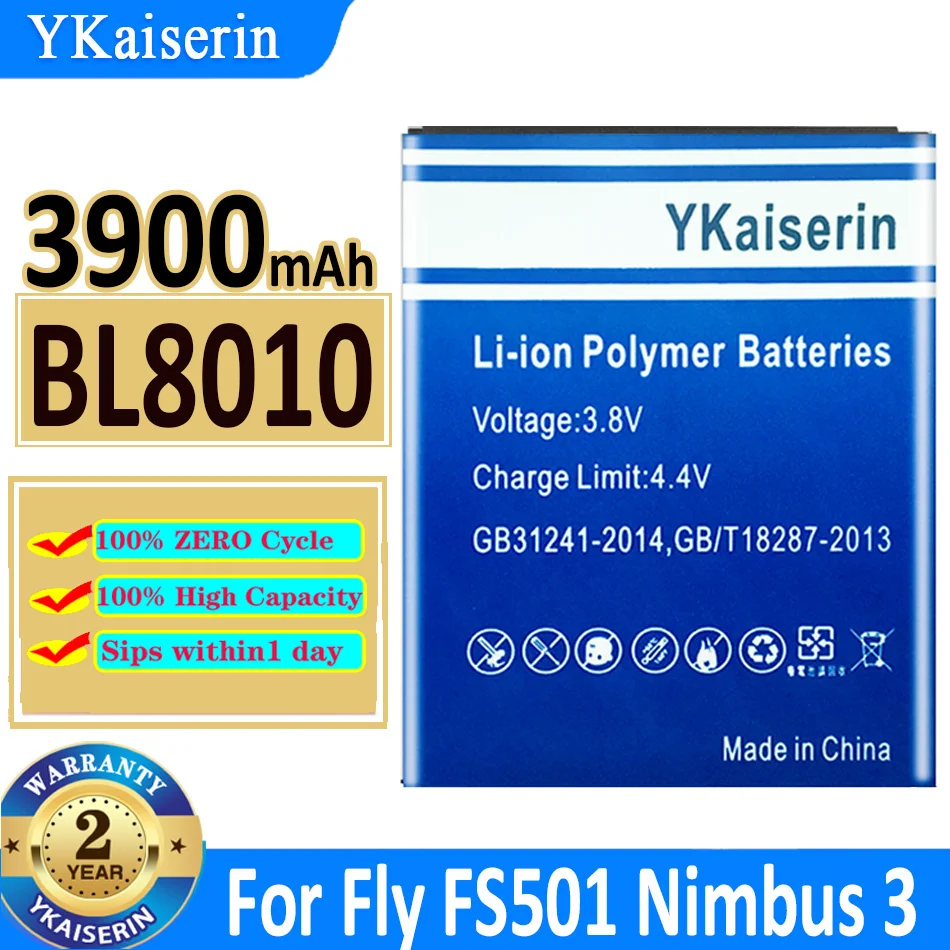 

3900mAh YKaiserin Battery BL8010 For Fly FS501 Nimbus 3 Nimbus3 BL 8010 High Capacity Bateria + Track NO
