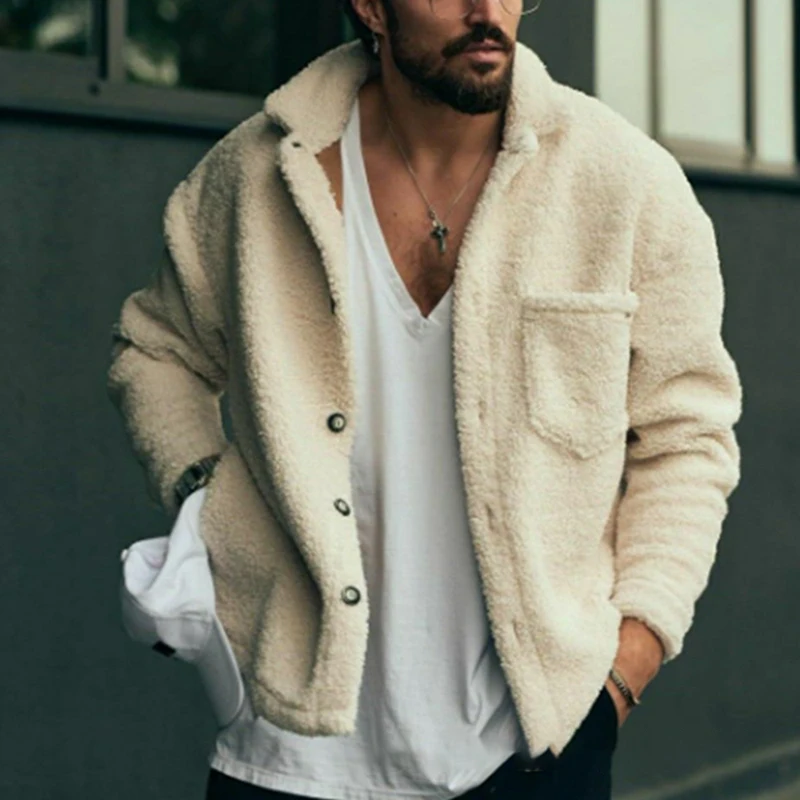 Fashion Men's Long Sleeve Single Breasted Lapel Solid Jackets Men Casual Furry Outwear Top Autumn Warm Thick Winter Fleece Coat
Fashion Men's Long Sleeve Single Breasted Lapel Solid Jackets Men Casual Furry Outwear Top Autumn Warm Thick Winter Fleece Coat