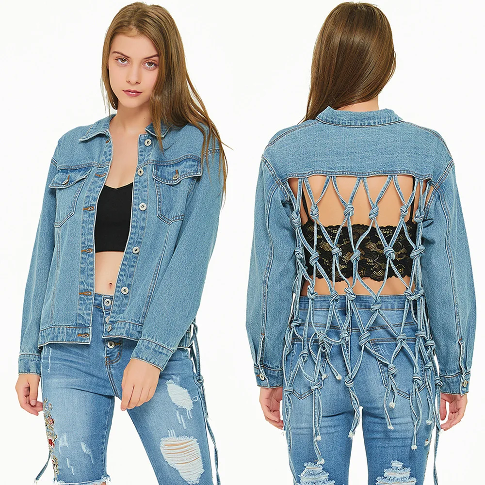 90s Aesthetic High Street Tassel Jeans Jacket Women's Backless Hollow Out Female Bandage Streetwear Casual Denim Washed Frayed
90s Aesthetic High Street Tassel Jeans Jacket Women's Backless Hollow Out Female Bandage Streetwear Casual Denim Washed Frayed