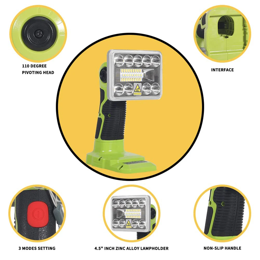 LED Work Light For Ryobi 1120 Lumens 110° Rotating Head Working Light For Ryobi 14.4v-18v Lithium Ni-Cd Ni-MH Battery
LED Work Light For Ryobi 1120 Lumens 110° Rotating Head Working Light For Ryobi 14.4v-18v Lithium Ni-Cd Ni-MH Battery