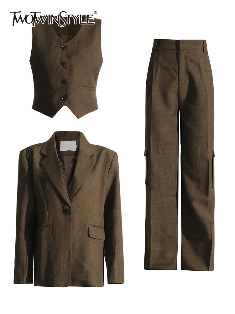 TWOTWINSTYLE Chic Three Piece Sets For Women V Neck Sleeveless Waistcoat Lapel Long Sleeve Coat High Waist Pant Loose Set Female
TWOTWINSTYLE Chic Three Piece Sets For Women V Neck Sleeveless Waistcoat Lapel Long Sleeve Coat High Waist Pant Loose Set Female