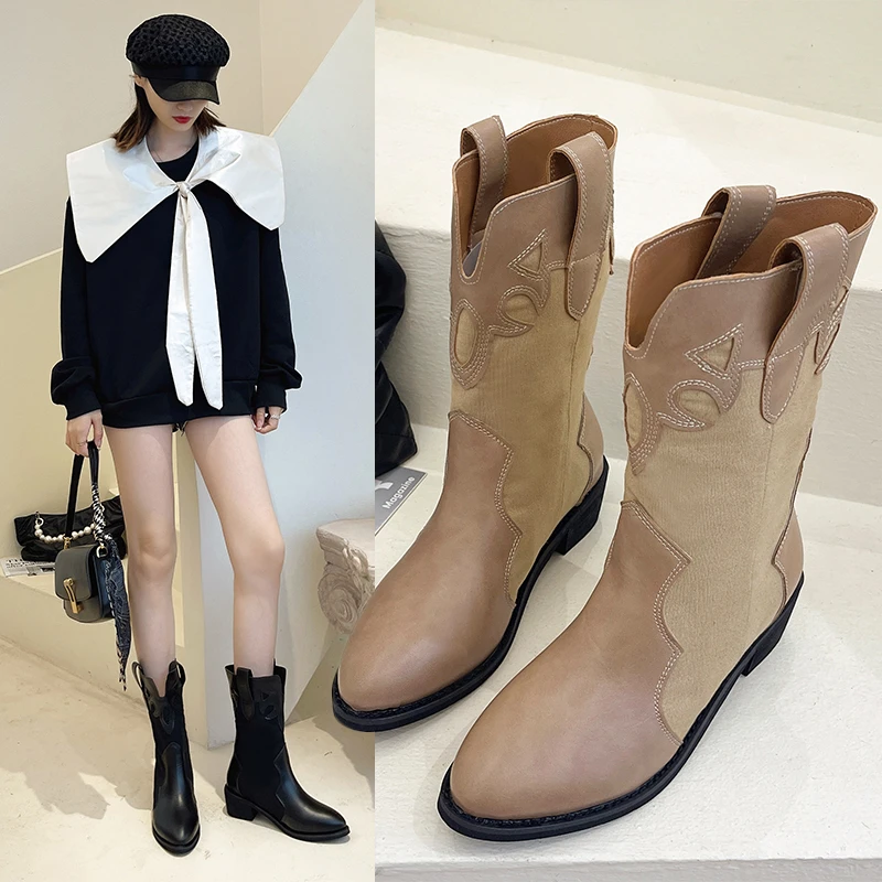 2022 Women Mid Calf Western Boots Cowboy Pointed Toe Knee High Pull on Boots Ladies Fashion Leather Motorcycle Women Boots
2022 Women Mid Calf Western Boots Cowboy Pointed Toe Knee High Pull on Boots Ladies Fashion Leather Motorcycle Women Boots