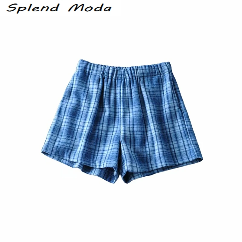 Splend Moda summer Casual Style Blue Plaid Short Women Holiday Ladies Elastic Waist Cotton Shorts Female Beachwear
Splend Moda summer Casual Style Blue Plaid Short Women Holiday Ladies Elastic Waist Cotton Shorts Female Beachwear