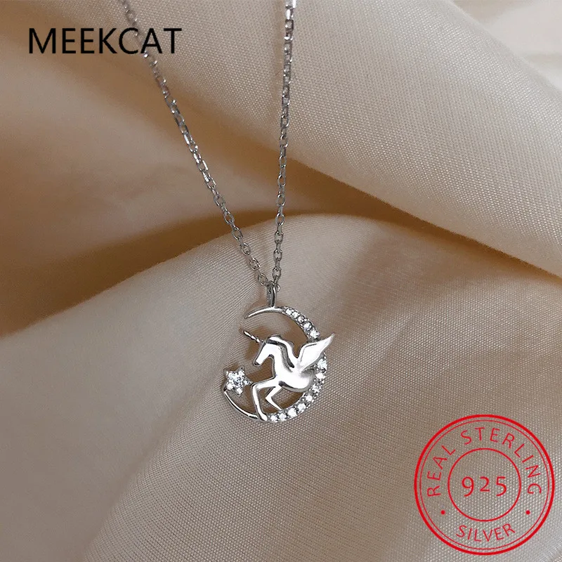

925 Sterling Silver Crystal Unicorn Charm Pendant Necklace For Women Wedding Romantic Jewelry Choker Collar Girls' Birthday Gift