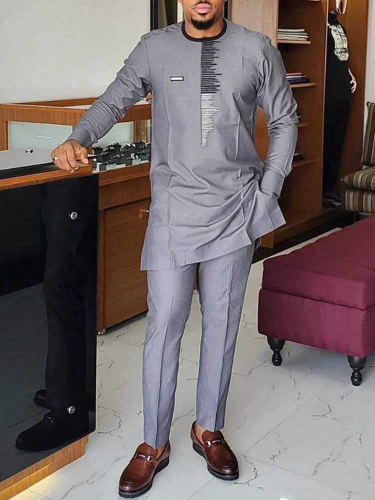 Men's Set Luxury Fashion Casual Gray Printed Long sleeved Top and Pants Two piece Set African Ethnic Social Set
Men's Set Luxury Fashion Casual Gray Printed Long sleeved Top and Pants Two piece Set African Ethnic Social Set