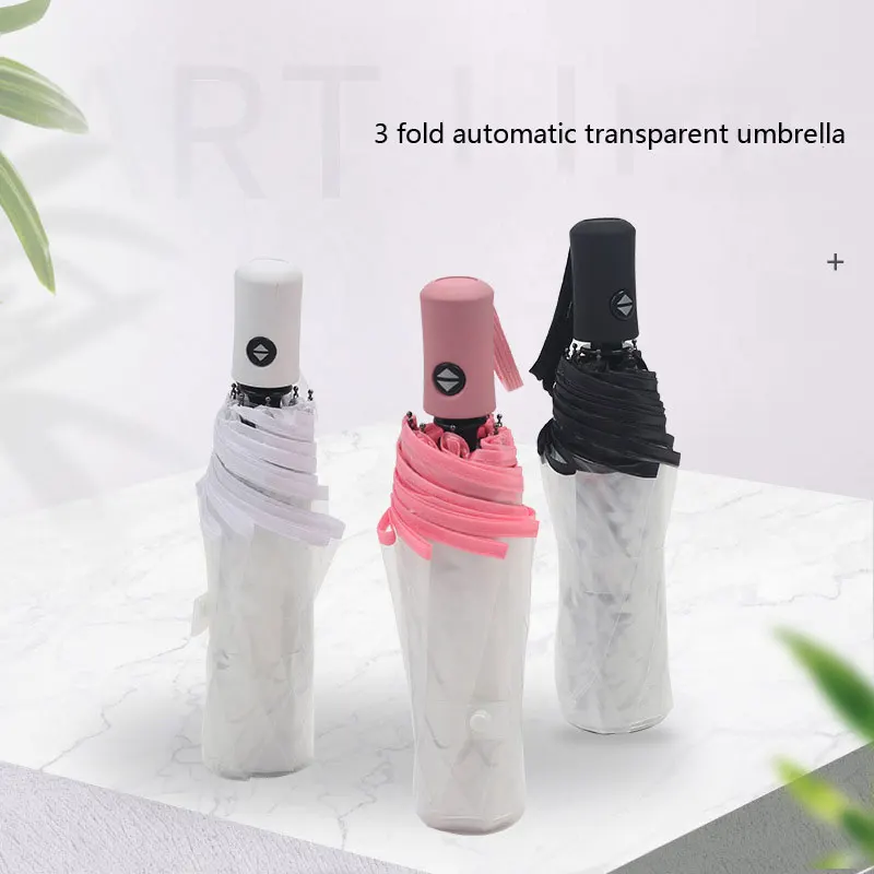 Small Fresh Three-folding Transparent Folding Rain Umbrella 8 Bone Automatic Transparent Umbrella Long Handle Foldable
Small Fresh Three-folding Transparent Folding Rain Umbrella 8 Bone Automatic Transparent Umbrella Long Handle Foldable