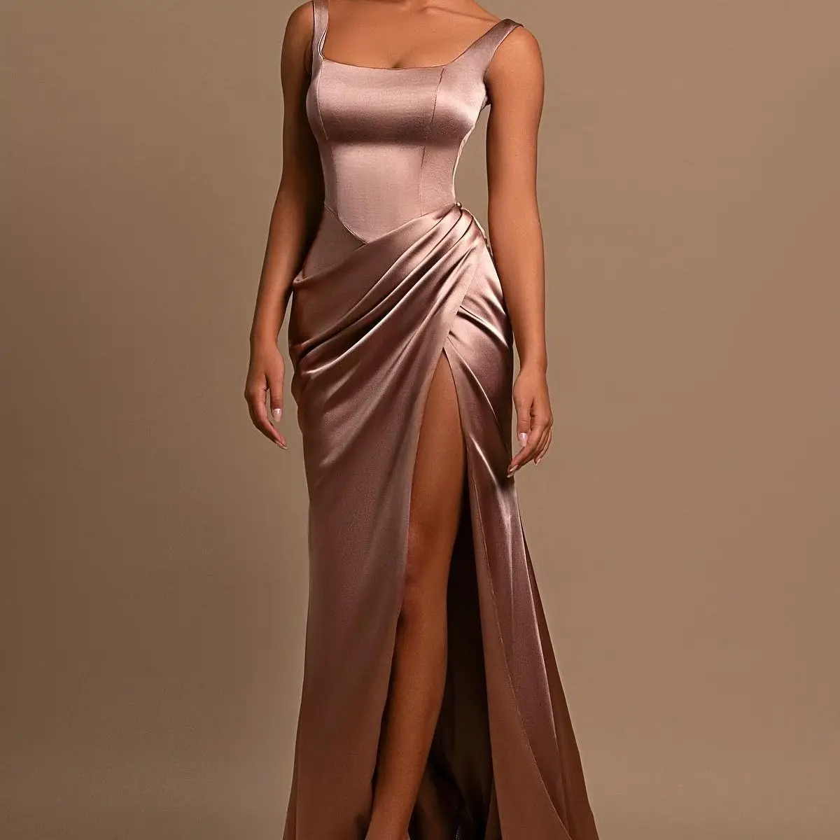 

Satin Pleated Prom Evening Dress A Line High Slit Sleeveless for Any Formal Occasion Dresses Vestidos De Graduacion فساتينes