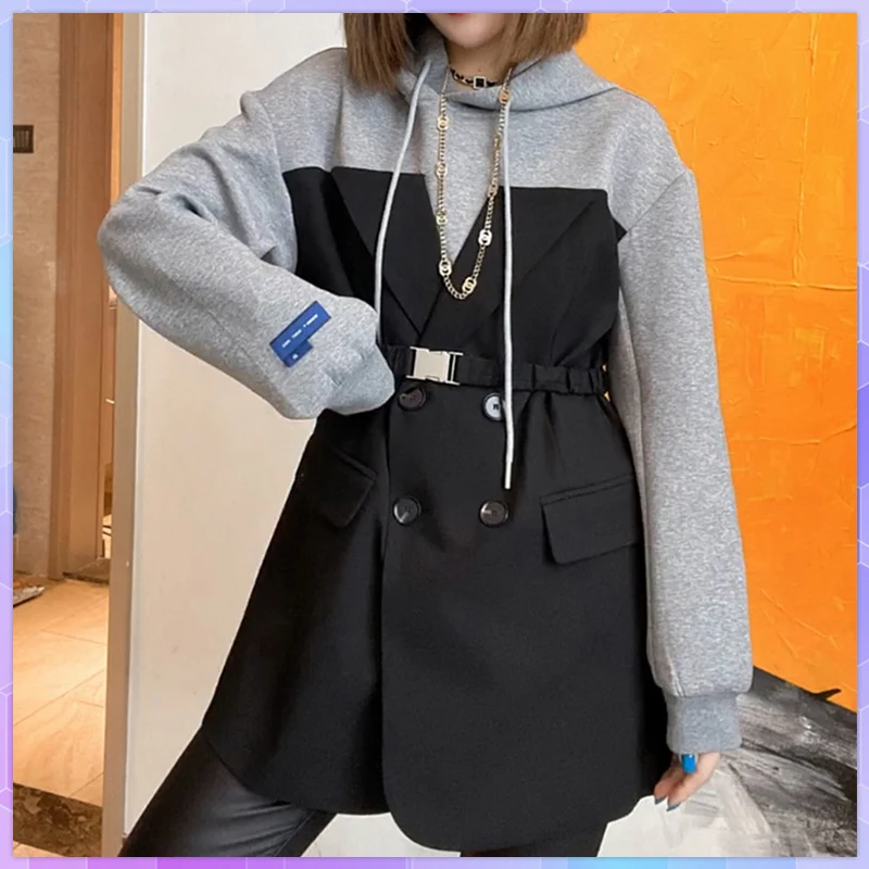 Elegant Dresses For Women Fake Two-Piece Hooded Drawstring Sweatshirt Spliced Lace Up Mini A-Line Dress Spring Платье Женское
Elegant Dresses For Women Fake Two-Piece Hooded Drawstring Sweatshirt Spliced Lace Up Mini A-Line Dress Spring Платье Женское