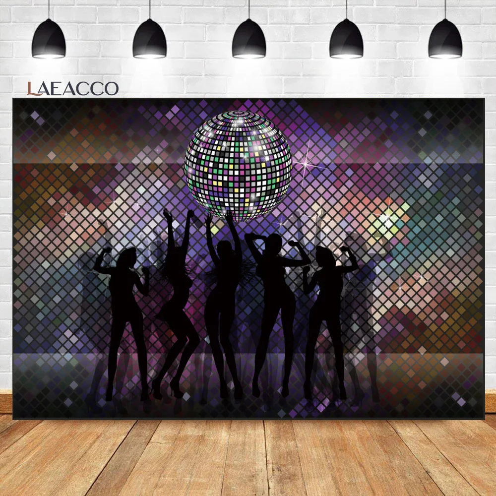 

Laeacco Disco Party Backdrop Back to 80s 90s Let's Crazy in The Dark Glow Neon Music Birthday Portrait Photography Background
