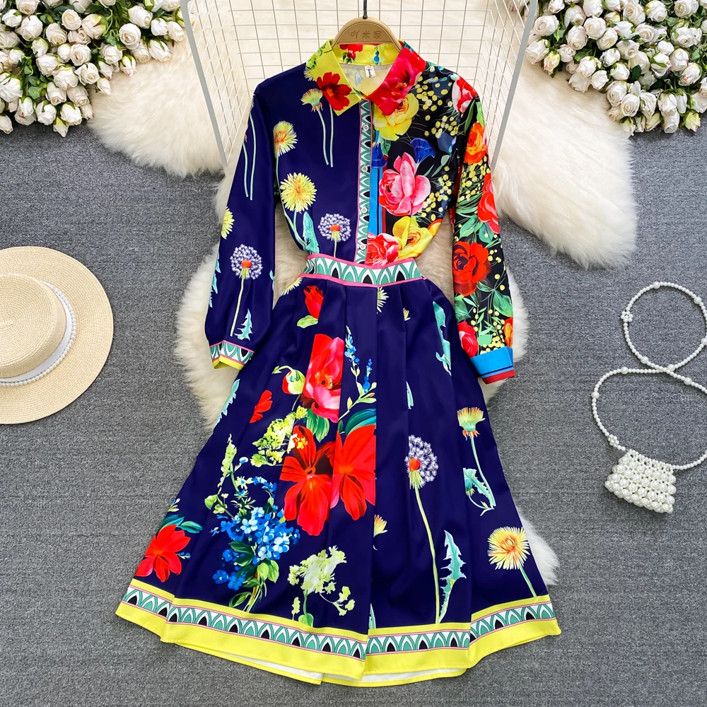 Women Office Lady Work Dress Runway Turn Down Neck Long Sleeve Buttons Up Floral Print Party Pleated Midi Dress Vestidos
Women Office Lady Work Dress Runway Turn Down Neck Long Sleeve Buttons Up Floral Print Party Pleated Midi Dress Vestidos