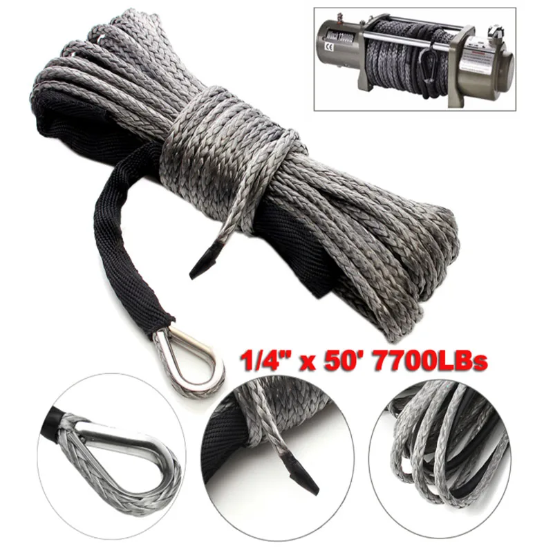 

Synthetic Towing Rope Winch Rope String Line Cable with Sheath Gray 15m 7700LBs Car Wash Maintenance String for ATV UTV Off-Road