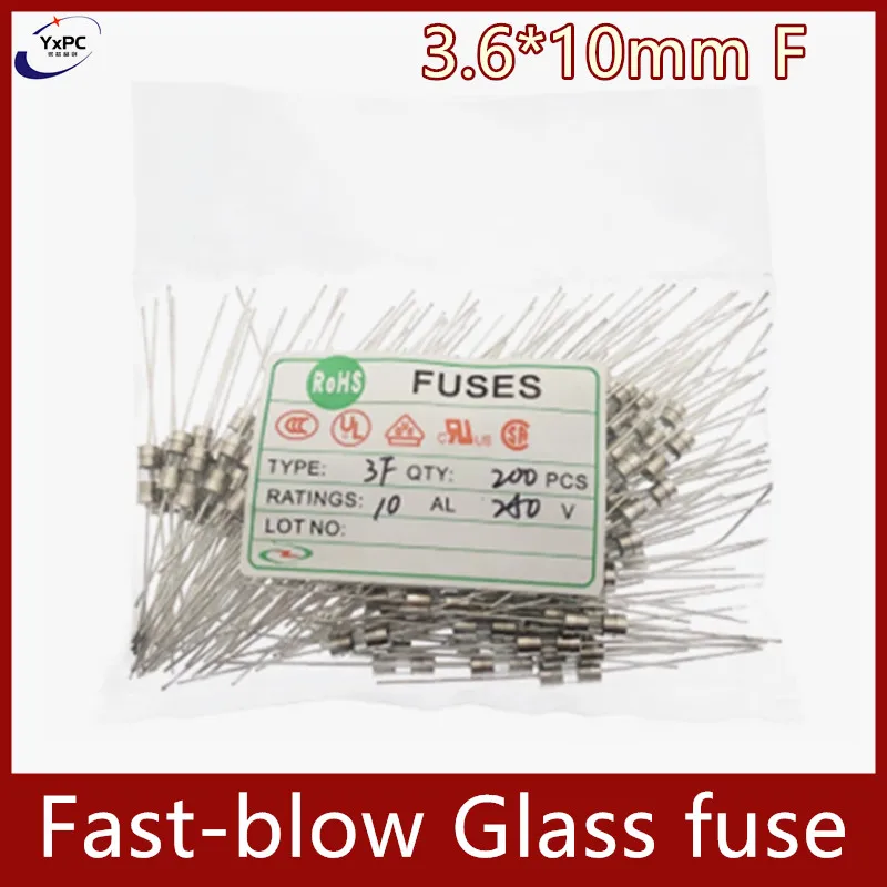 

200pcs 3.6*10 Fast-blow Glass Tube Fuse Fast Break 250V 3.6x10mm 0.5A 1A 1.5A 2A 3A 3.15A 4A 5A 6.3A 8A 10A 15A 20A