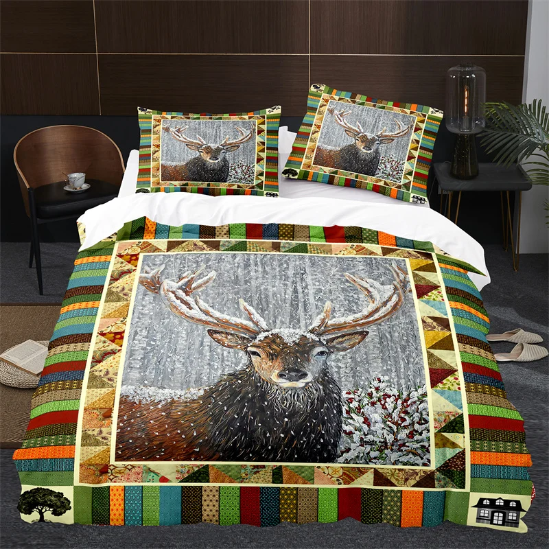 

Microfiber Deer Antler Elk Bedding Set For Kids Teens Adults Wild Animal Duvet Cover 3D Farmhouse Animals King Comforter Cover