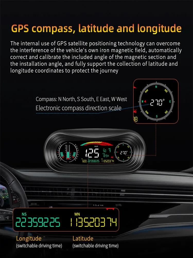 GPS Compass Car HUD Display Slope Meter Compass Altitude Instrument Off Road Horizontal Slope Durable High Quality
GPS Compass Car HUD Display Slope Meter Compass Altitude Instrument Off Road Horizontal Slope Durable High Quality