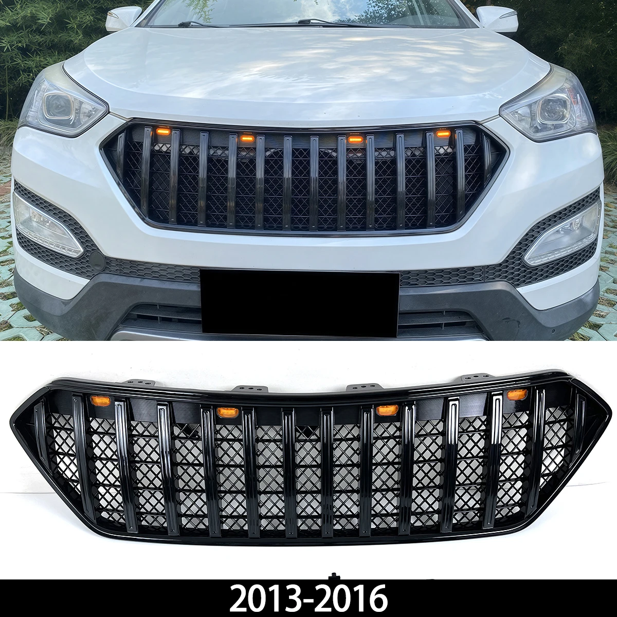 Передняя решетка подходит для Hyundai Santa Fe 2013-2016 / 2017-2019 гг. Решетка с янтарными огнями
Передняя решетка подходит для Hyundai Santa Fe 2013-2016 / 2017-2019 гг. Решетка с янтарными огнями