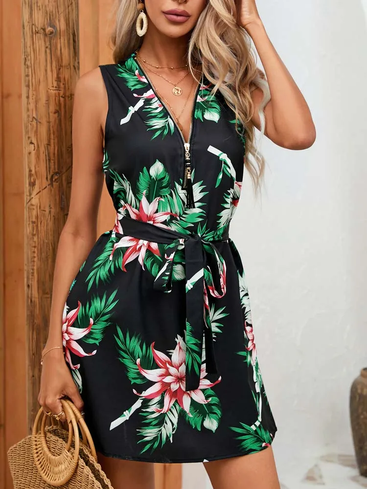 2023 Summer Print Short Dress Women Sleeveless Floral Dresses Ladies Zipper V Neck Flower Dress for Women
2023 Summer Print Short Dress Women Sleeveless Floral Dresses Ladies Zipper V Neck Flower Dress for Women