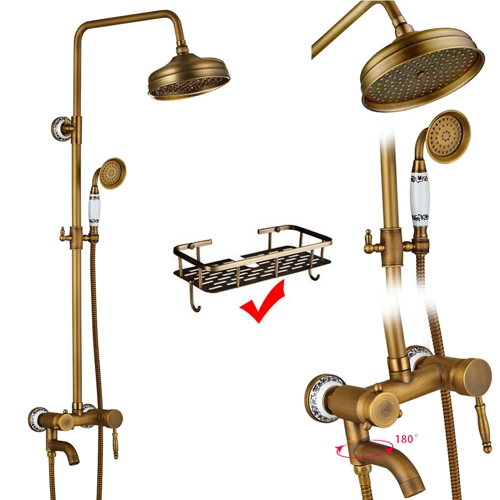 Antique Brass Bathroom Shower Faucet Complete Set Single Handle Ceramic Handshower Rotate Tub Filter Bath Shower Mixer Taps
Antique Brass Bathroom Shower Faucet Complete Set Single Handle Ceramic Handshower Rotate Tub Filter Bath Shower Mixer Taps