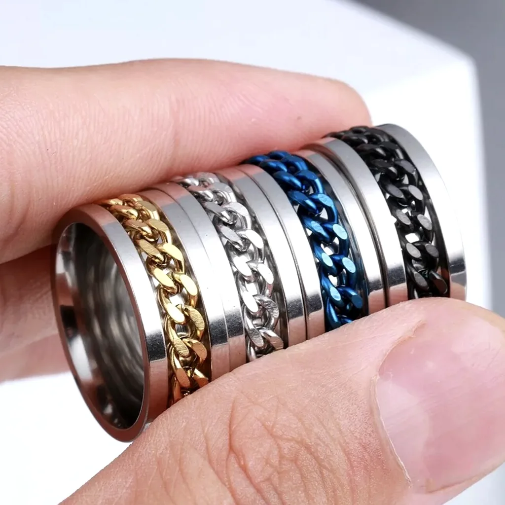 

40pcs/Lots Classic Stainless Steel Rings For Men Women Mix Style Spinner Rock Bottle Openner Accessories Gifts Jewelry Wholesale