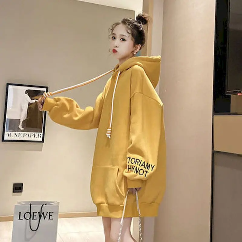 Spring Autumn Plus Velvet Thickened Hoodies Women Mid-length Korean Style Loose Hooded Jackets Fashion Casual Tops Womens Coats
Spring Autumn Plus Velvet Thickened Hoodies Women Mid-length Korean Style Loose Hooded Jackets Fashion Casual Tops Womens Coats