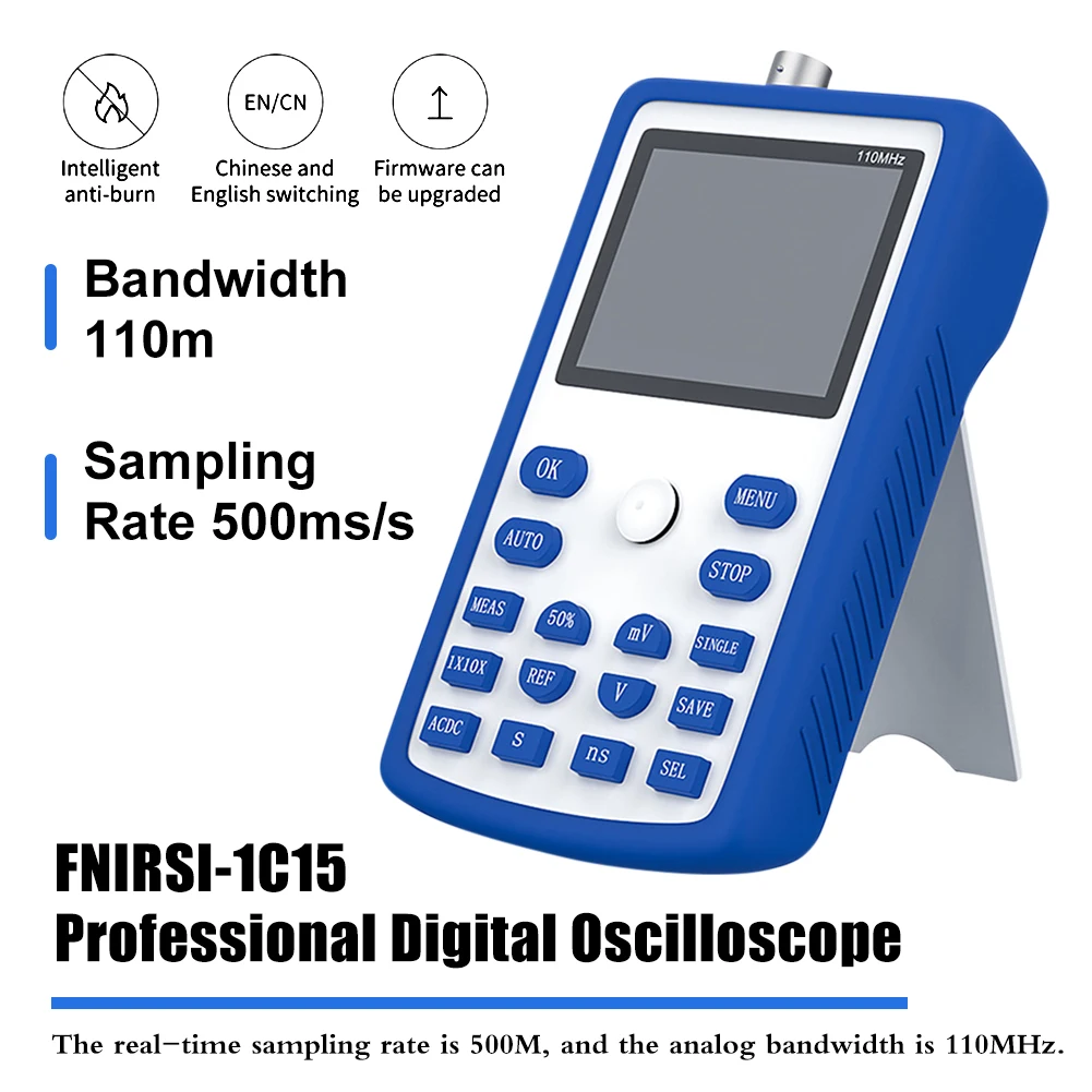 FNIRSI-1C15 Professional Digital Oscilloscope 500MS/s Sampling Rate 110MHz Analog Bandwidth Support Waveform Storage 2.4Inch
FNIRSI-1C15 Professional Digital Oscilloscope 500MS/s Sampling Rate 110MHz Analog Bandwidth Support Waveform Storage 2.4Inch