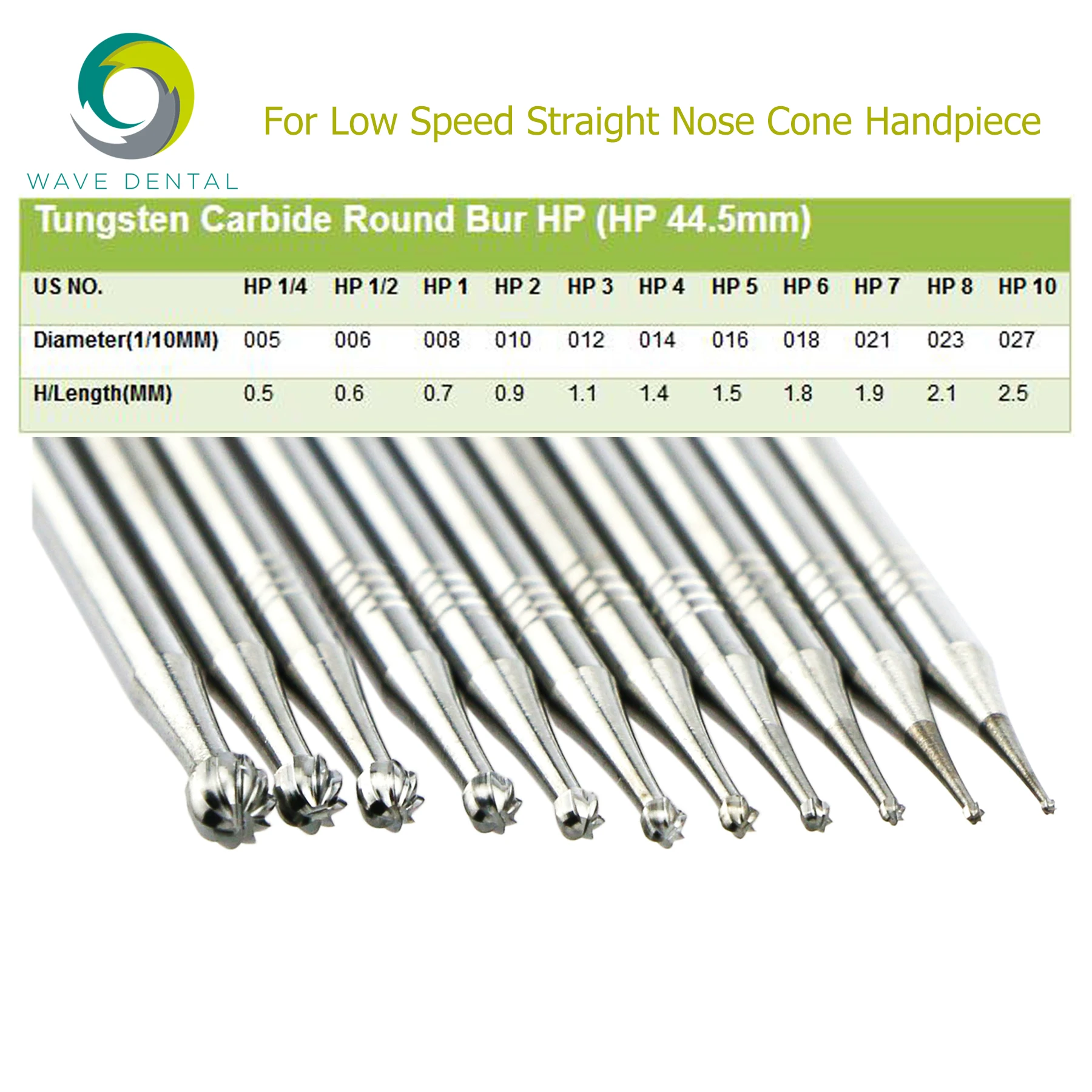 

5Pcs WAVE Dental Bur Plus Tungsten Carbide Round Drills Burs HP1 HP2 HP4 HP5 HP8 HP10 For Low Speed Straight Nose Cone Handpiece