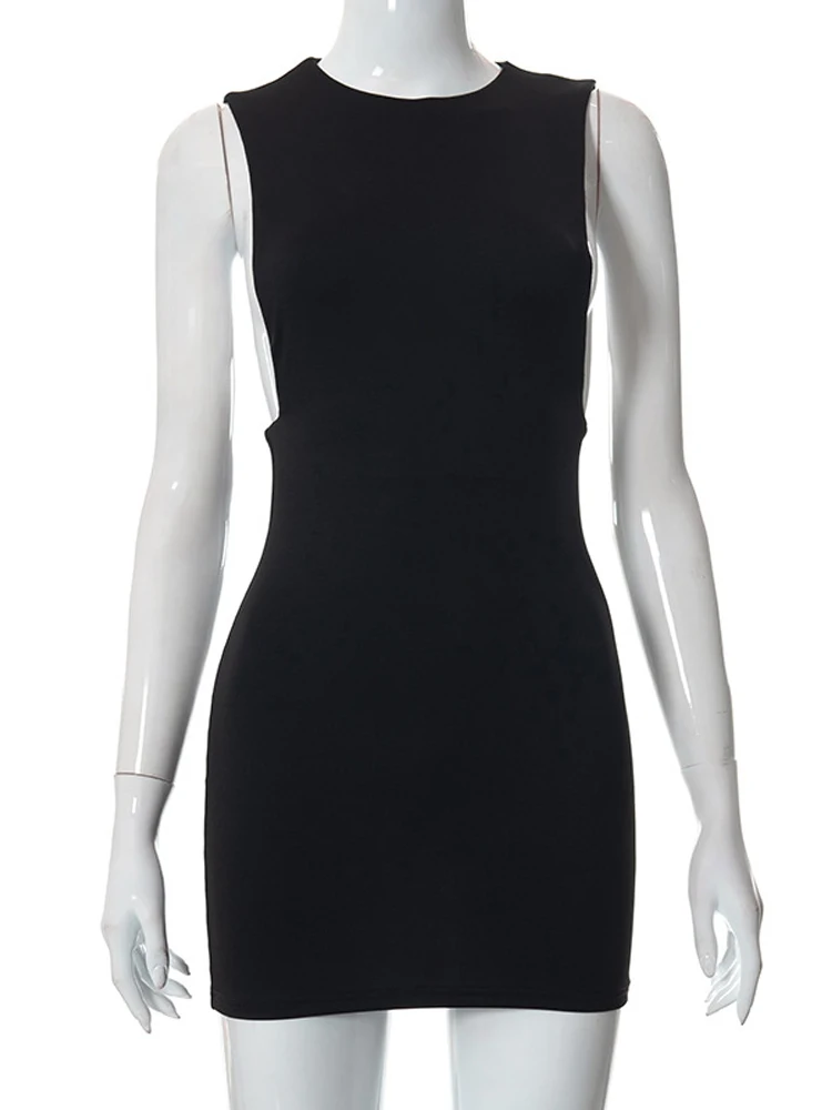 Мини-платье женское облегающее без рукавов модное элегантное черное короткое