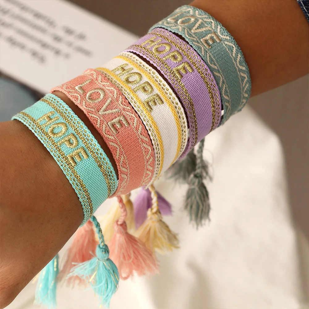 Embroidered Wrist Band Tassel Letter Braided Bracelets For Women Couple Bohemia Tennis Bracelet Loom Bands Jewelry Wholesale
Embroidered Wrist Band Tassel Letter Braided Bracelets For Women Couple Bohemia Tennis Bracelet Loom Bands Jewelry Wholesale