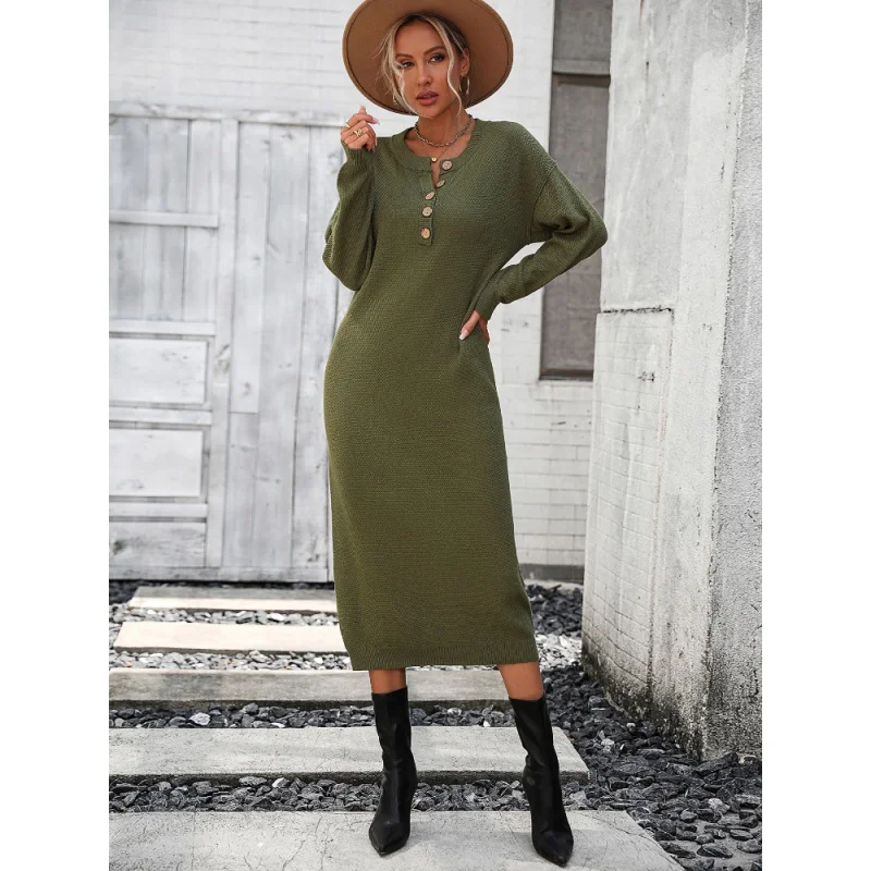 Elegant Loose Button Knit Dress 2023 Autumn/Winter New European and American Fashion Style Commuter Women's Sweater 
Elegant Loose Button Knit Dress 2023 Autumn/Winter New European and American Fashion Style Commuter Women's Sweater