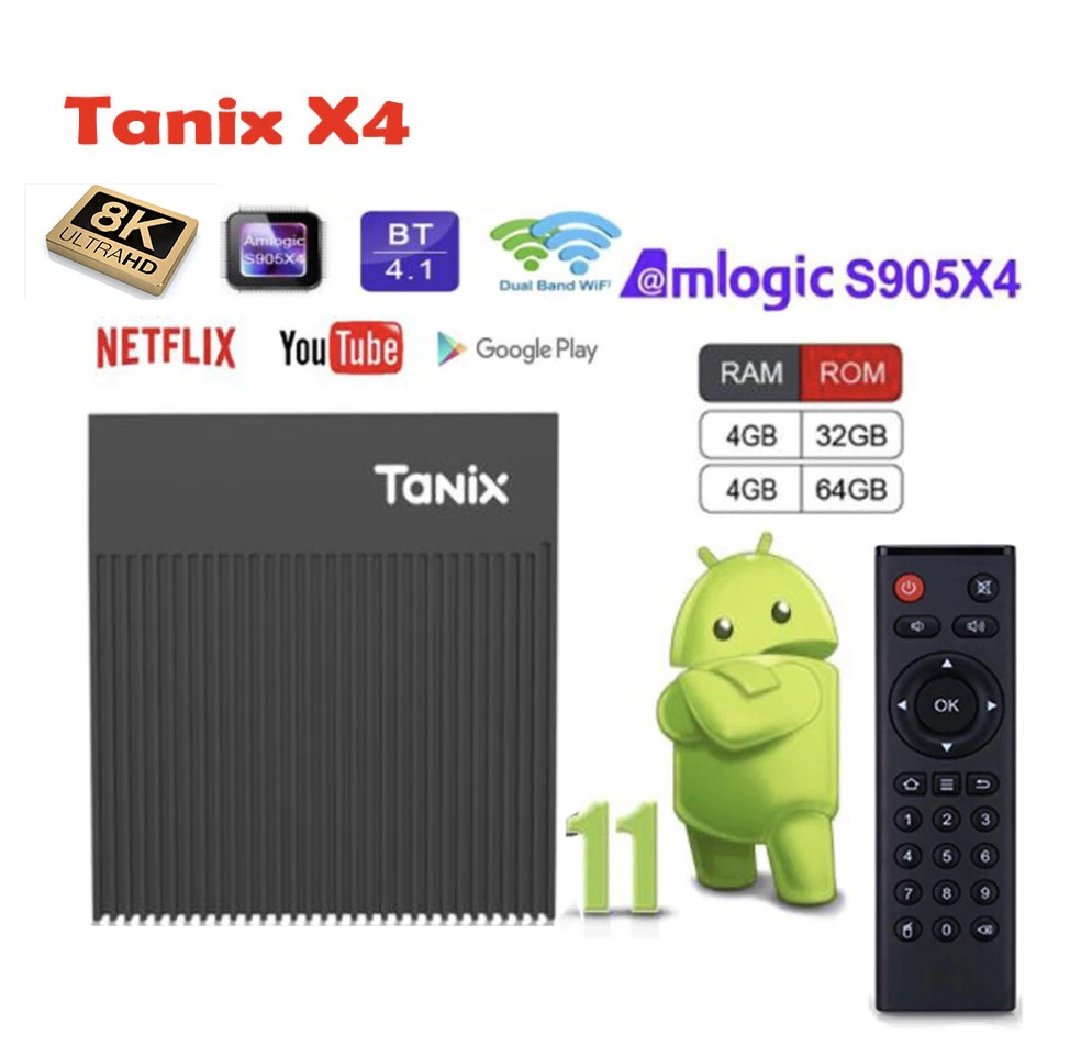 Фонарь оригинальный Tanix X4, Android 11, Amlogic S905X4, двойной 2,4G и телефон, Wi-Fi 100M, Поддержка DLNA 3D aircast 4k HDR
Фонарь оригинальный Tanix X4, Android 11, Amlogic S905X4, двойной 2,4G и телефон, Wi-Fi 100M, Поддержка DLNA 3D aircast 4k HDR