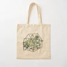 Greenhouse With Plants Cotton Canvas Bag Printed Reusable Fabric Handbag Grocery Unisex Foldable Shopper Fashion Women Tote
