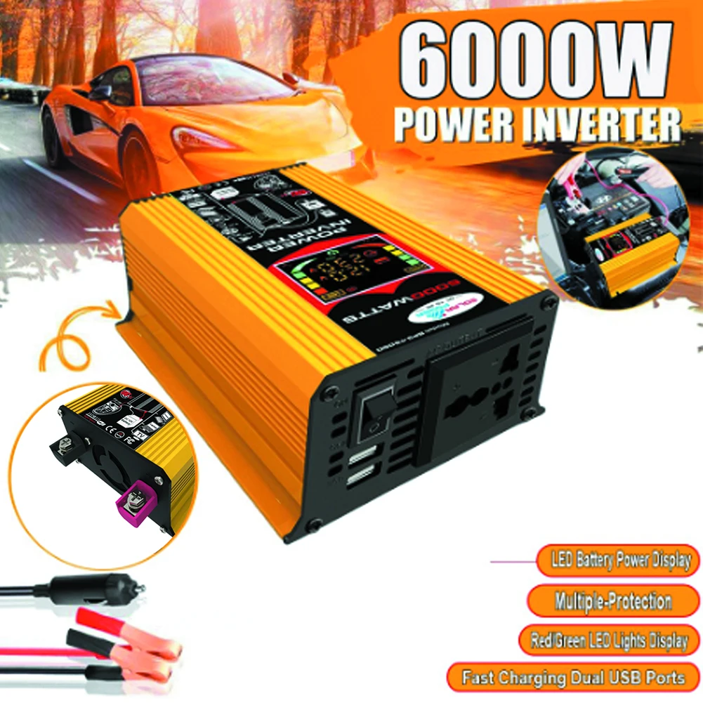 6000W Car Power Inverter LCD Display DC 12V To AC 110/220V Power Converter With Dual USB Ports And AC Outlets Inverter
6000W Car Power Inverter LCD Display DC 12V To AC 110/220V Power Converter With Dual USB Ports And AC Outlets Inverter