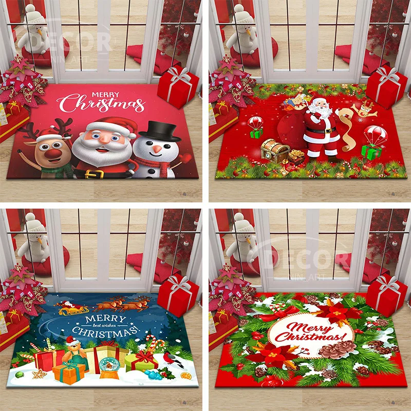 

Red Christmas Home rugs Mat Santa Claus Elk Carpet Xmas Non-slip Doormat Kitchen Bathroom Decor 2022 Merry Christmas Decoration