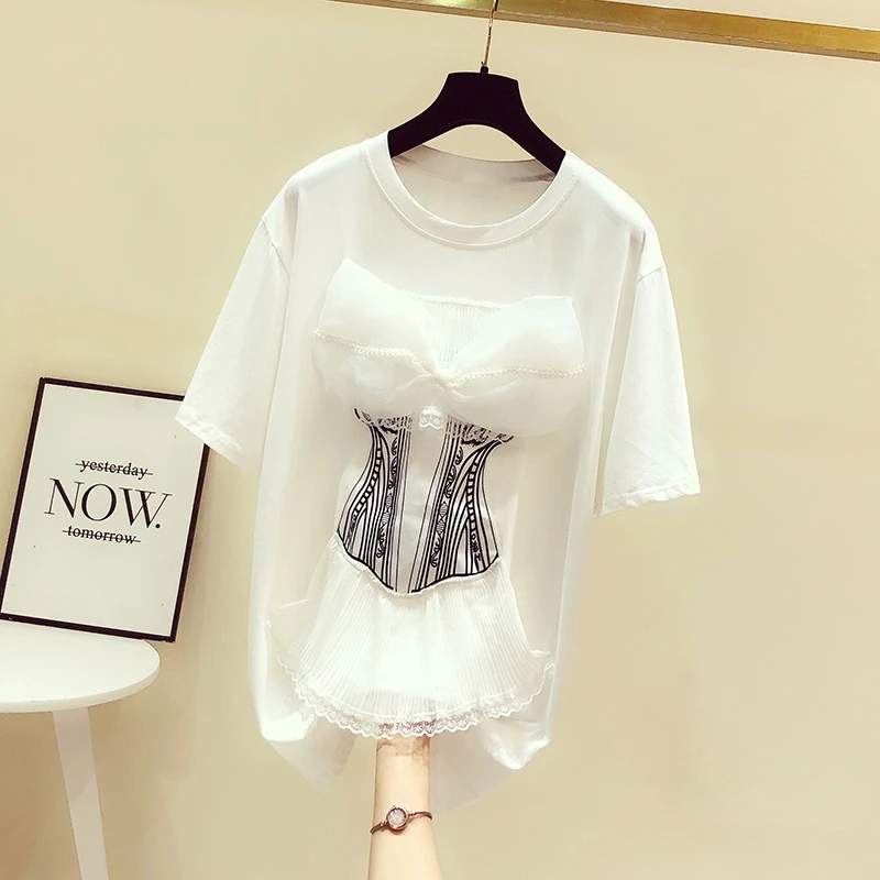 2022 Summer New Loose-Fitting Short Sleeves Three-Dimensional Bow Mesh Splicing Beads Mid-Length T-shirt Women's Shirt Fashion
2022 Summer New Loose-Fitting Short Sleeves Three-Dimensional Bow Mesh Splicing Beads Mid-Length T-shirt Women's Shirt Fashion