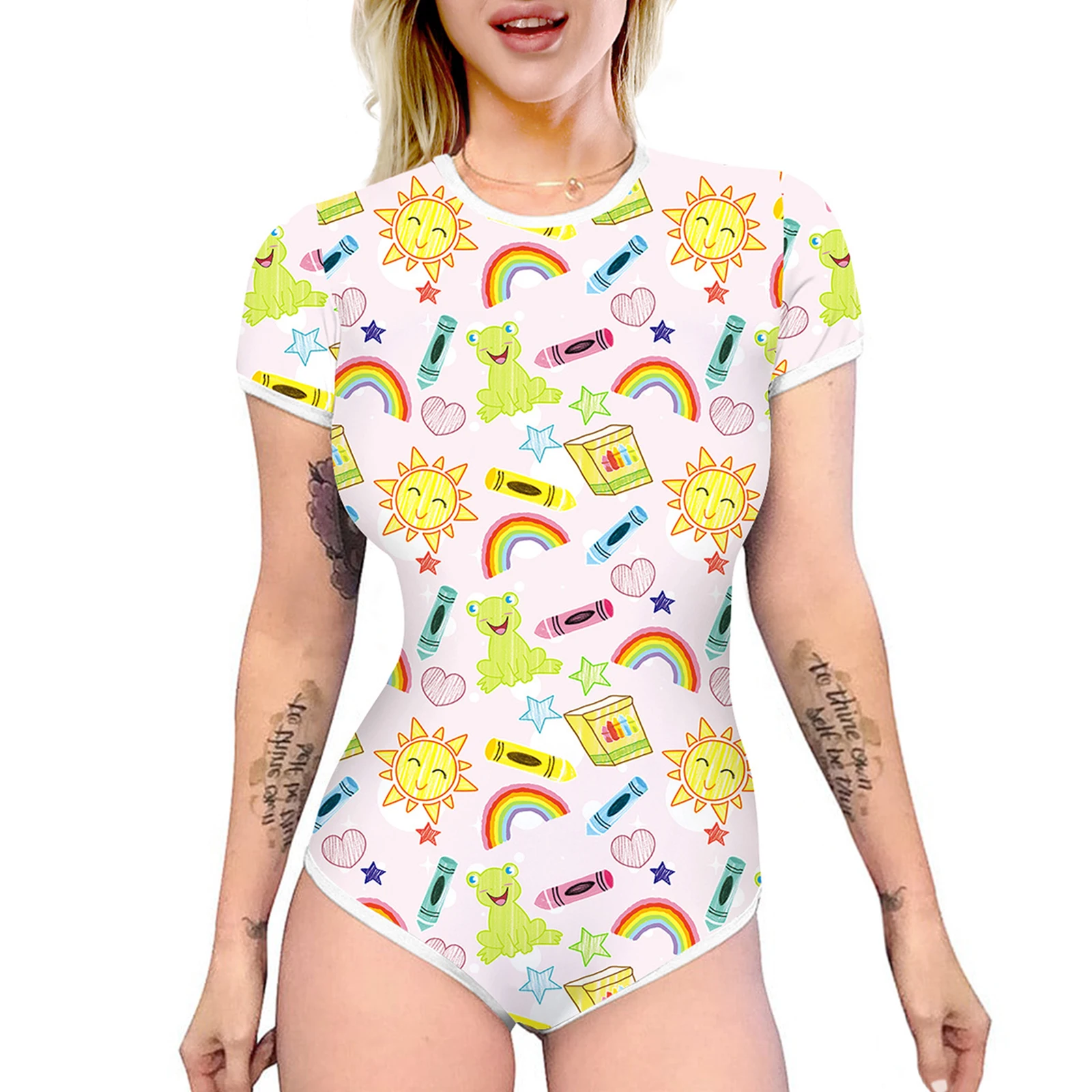 Women Sexy Slim Romper Summer Casual Slim Rompers Cartoon Print Short Sleeve Round Neck High Waist Playsuits Home Sleepwear
Women Sexy Slim Romper Summer Casual Slim Rompers Cartoon Print Short Sleeve Round Neck High Waist Playsuits Home Sleepwear