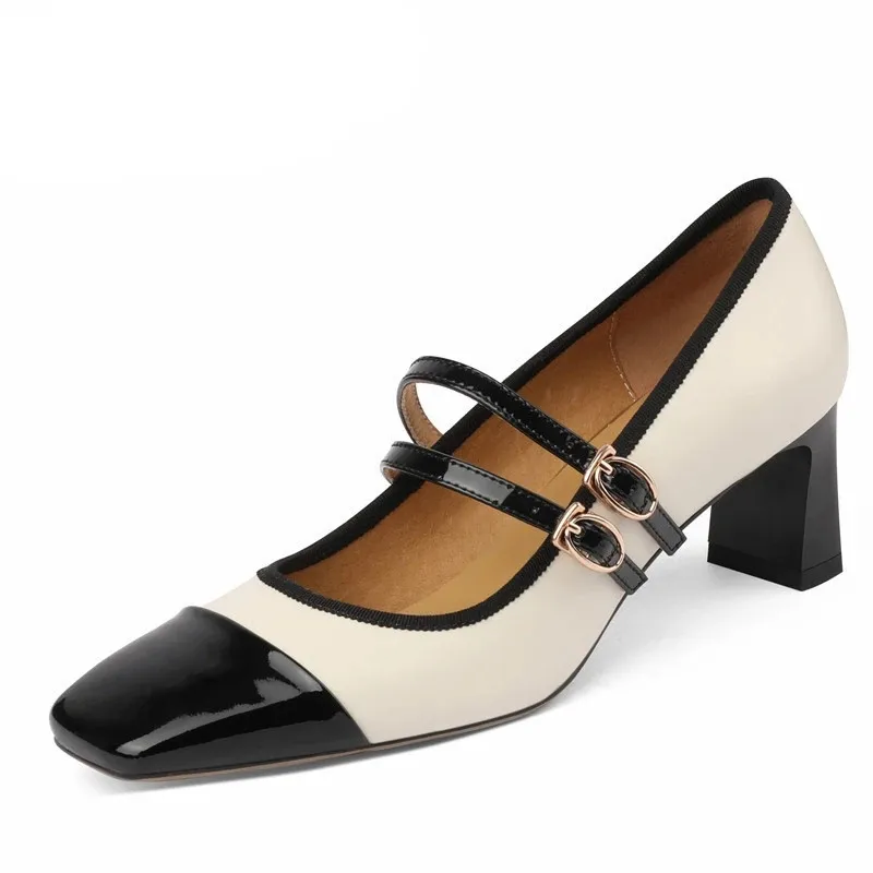 Женские офисные туфли ENMAYER, элегантные туфли-лодочки на высоком каблуке из натуральной кожи с пряжкой, обувь Мэри Джейн, весна-лето, Новинка 
Женские офисные туфли ENMAYER, элегантные туфли-лодочки на высоком каблуке из натуральной кожи с пряжкой, обувь Мэри Джейн, весна-лето, Новинка