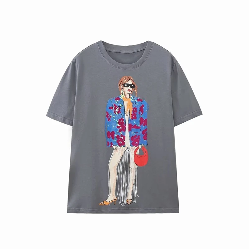 Женская летняя новая серая футболка с круглым вырезом и коротким рукавом с принтом для девушек Свободные повседневные универсальные Топы
Женская летняя новая серая футболка с круглым вырезом и коротким рукавом с принтом для девушек Свободные повседневные универсальные Топы